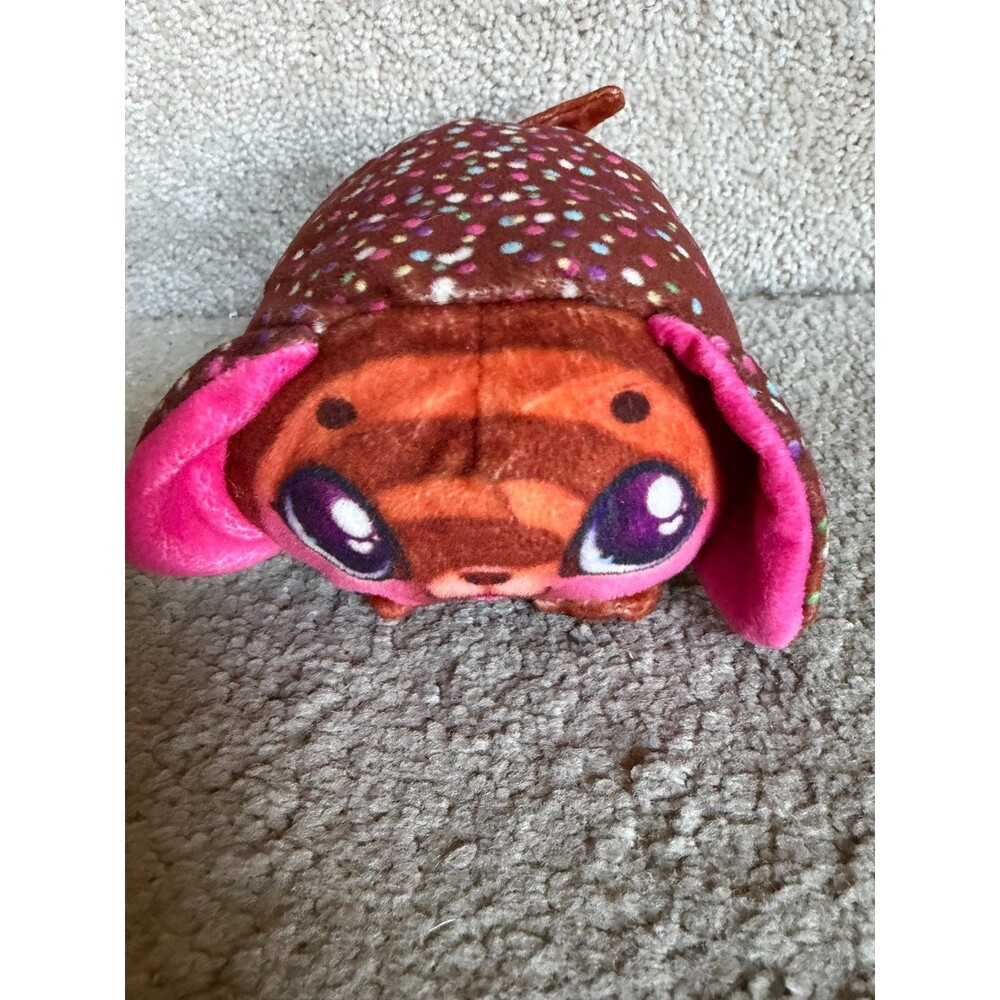 Sprinkle Dog Plush – Brown with Multicolor Spots, Big Purple Eyes